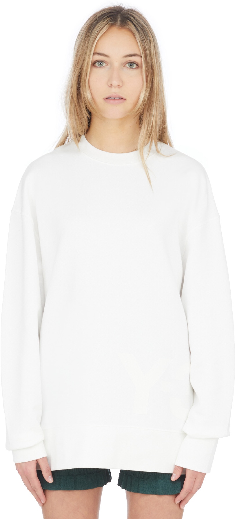 Y-3: White Classic Chest Logo Crew Sweater - 1