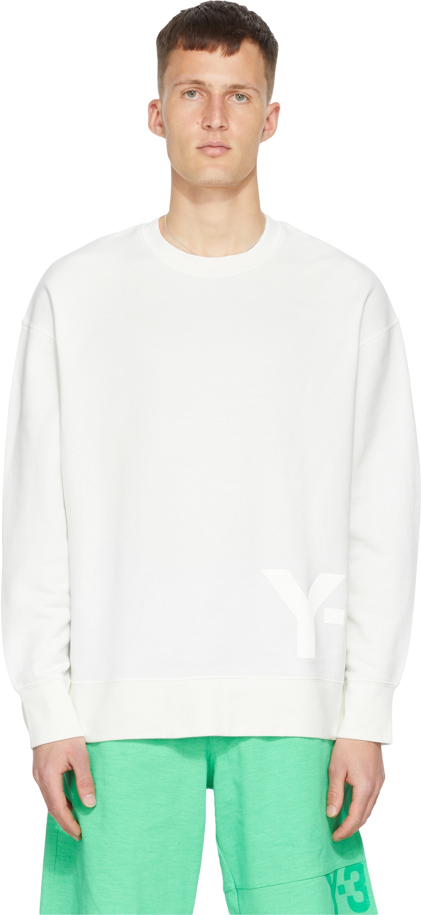 Y-3: Blanc Pull Classique Chest Logo Blanc - 1