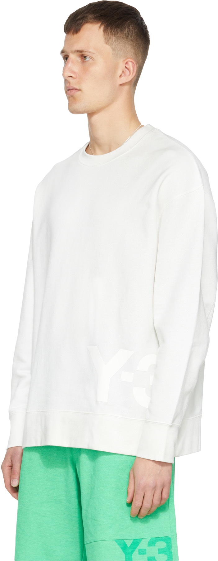 Y-3: White Classic Chest Logo Crew Sweater - 2