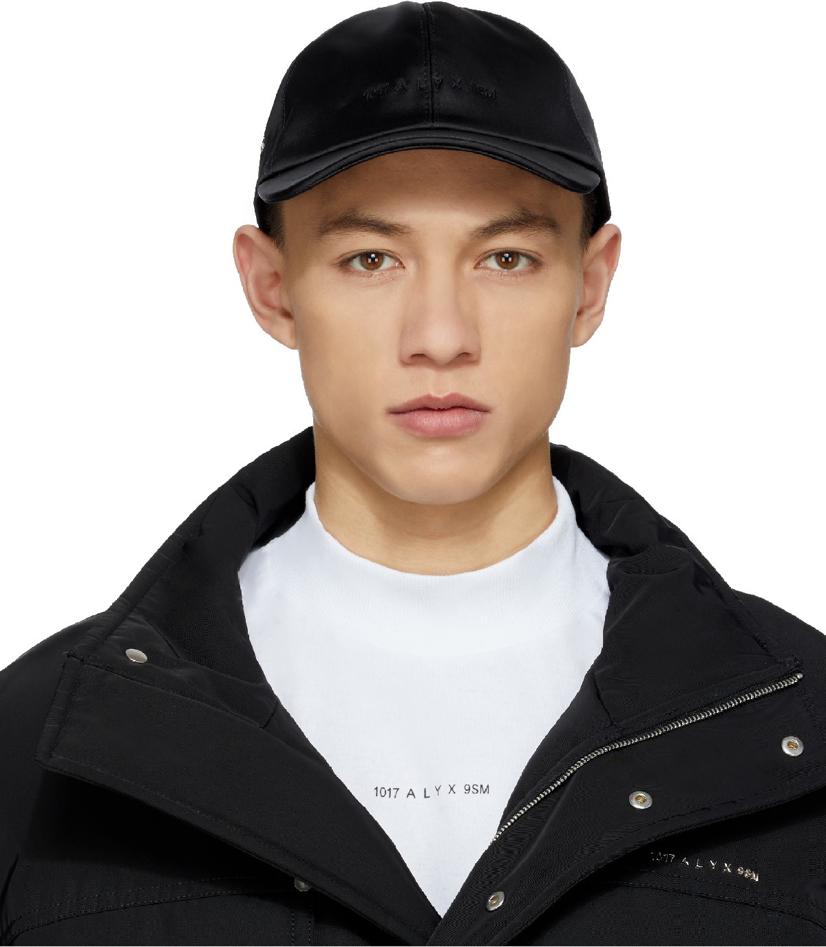 1017 ALYX 9SM: Noir Casquette Logo en Satin Noir - 1