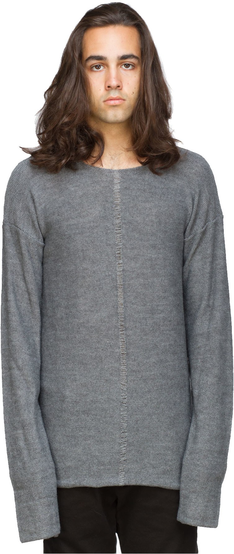 Rooms by Lost & Found: Grey Asymetrical Knit Crew Sweater - 1