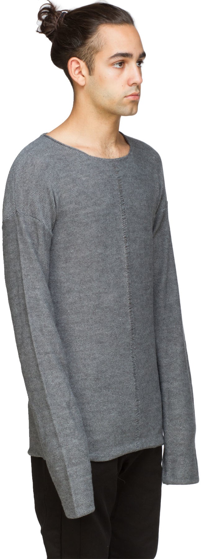 Rooms by Lost & Found: Grey Asymetrical Knit Crew Sweater - 2