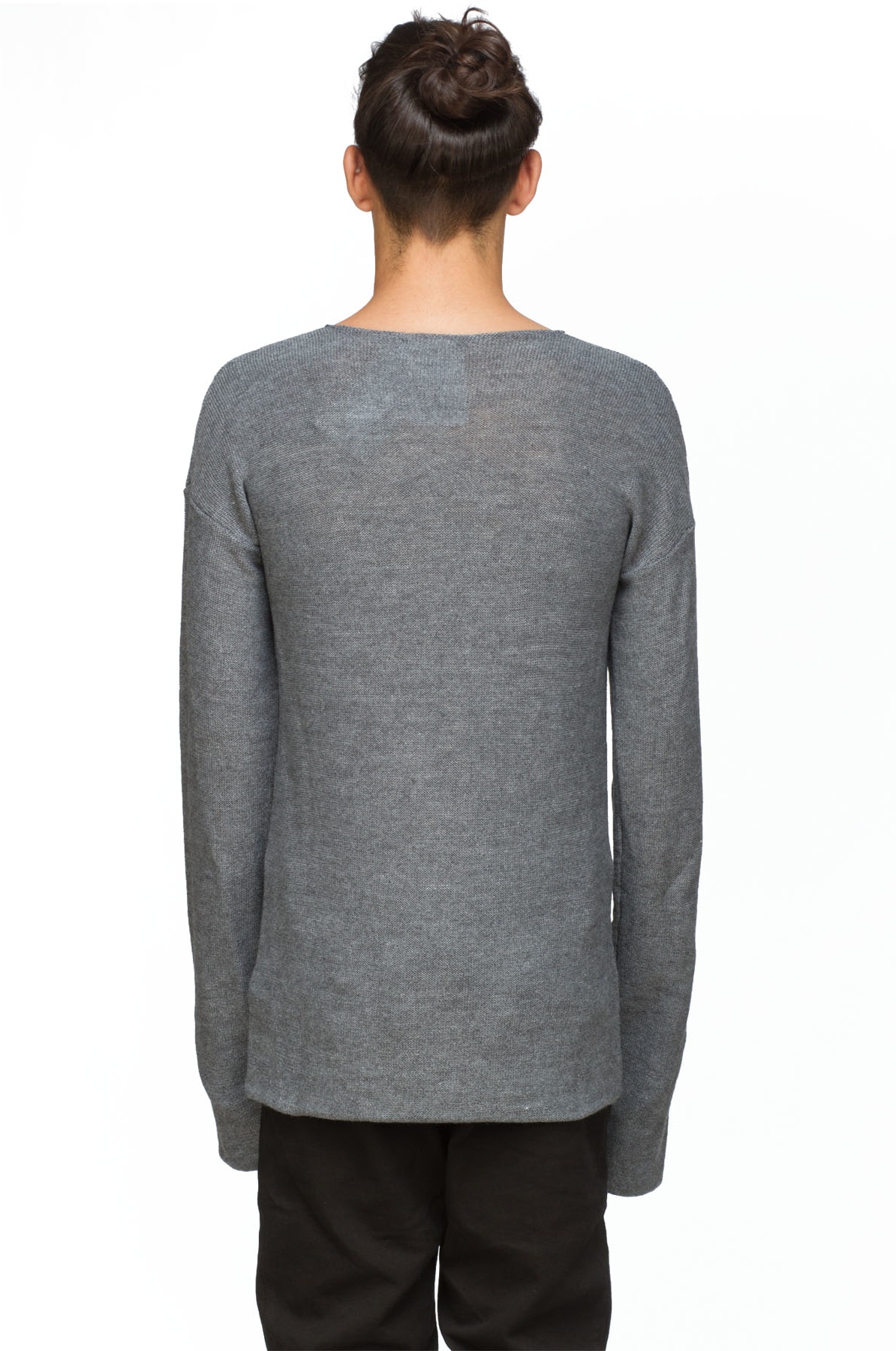 Rooms by Lost & Found: Grey Asymetrical Knit Crew Sweater - 3