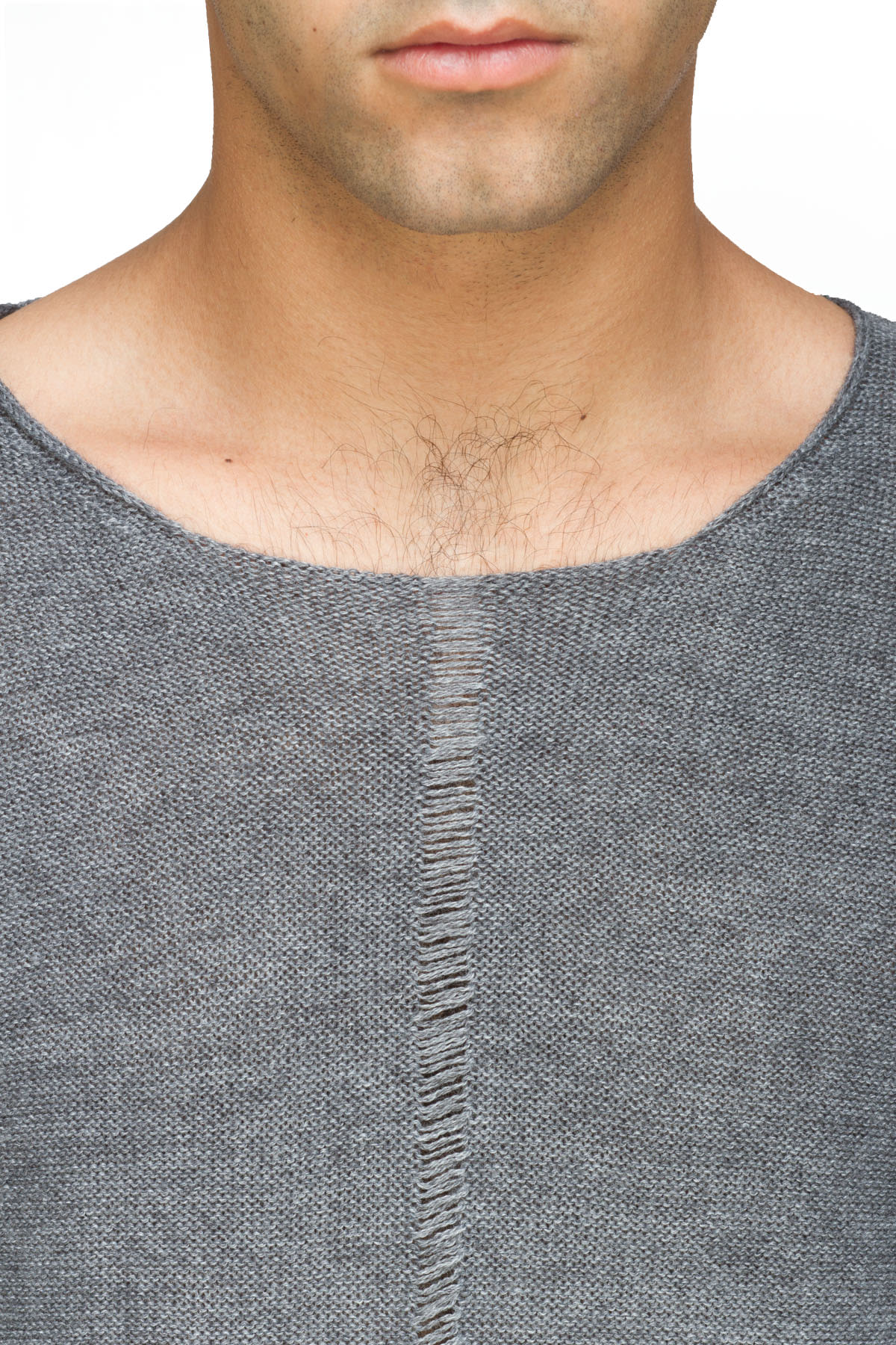 Rooms by Lost & Found: Gris Pull Assymétrique Tricoté Col Rond Gris - 4