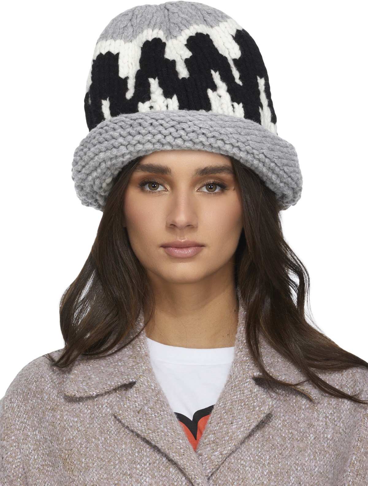 Kenzo: Grey Geometric Wool Beanie - 1