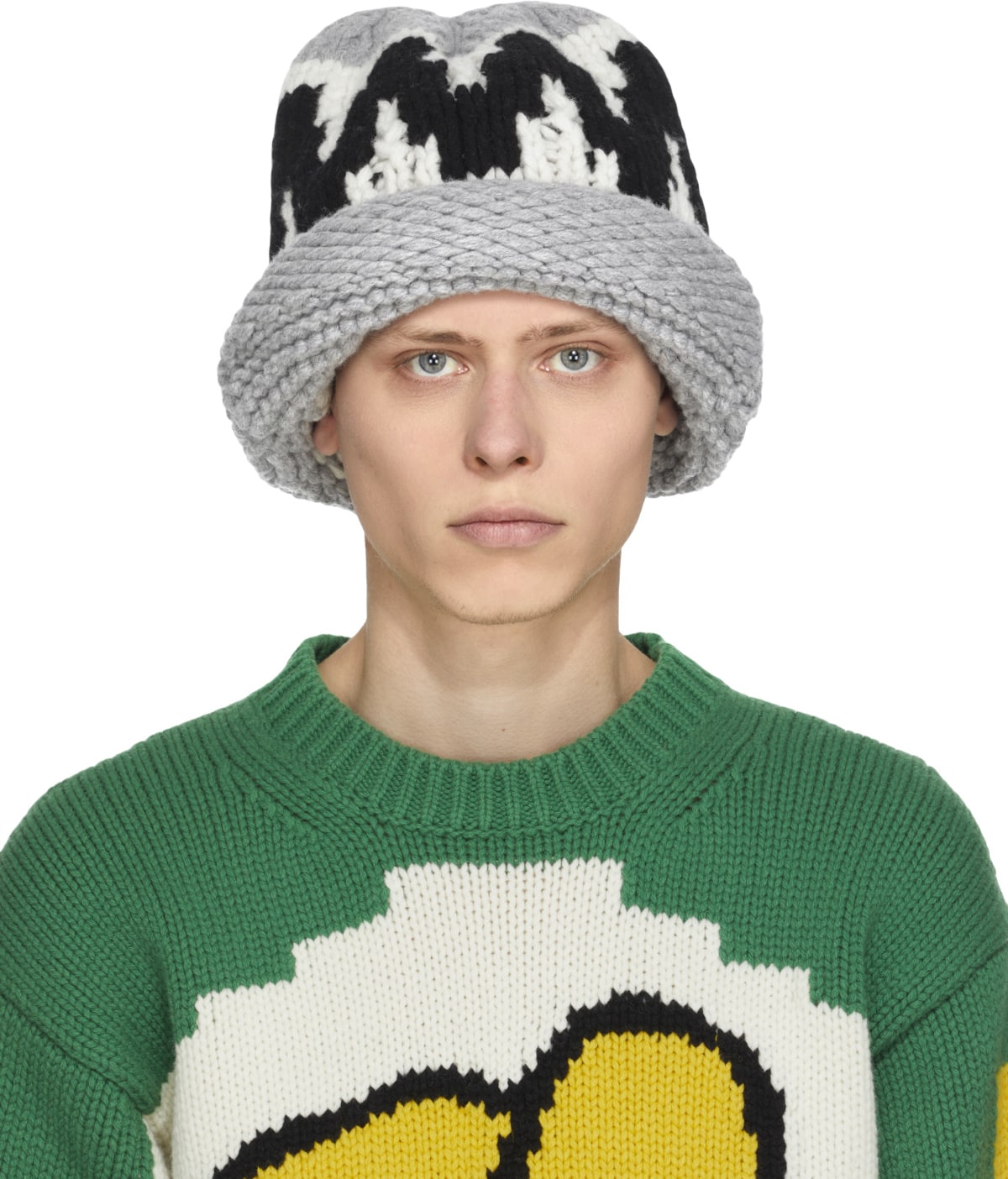 Kenzo: Grey Geometric Wool Beanie - 1