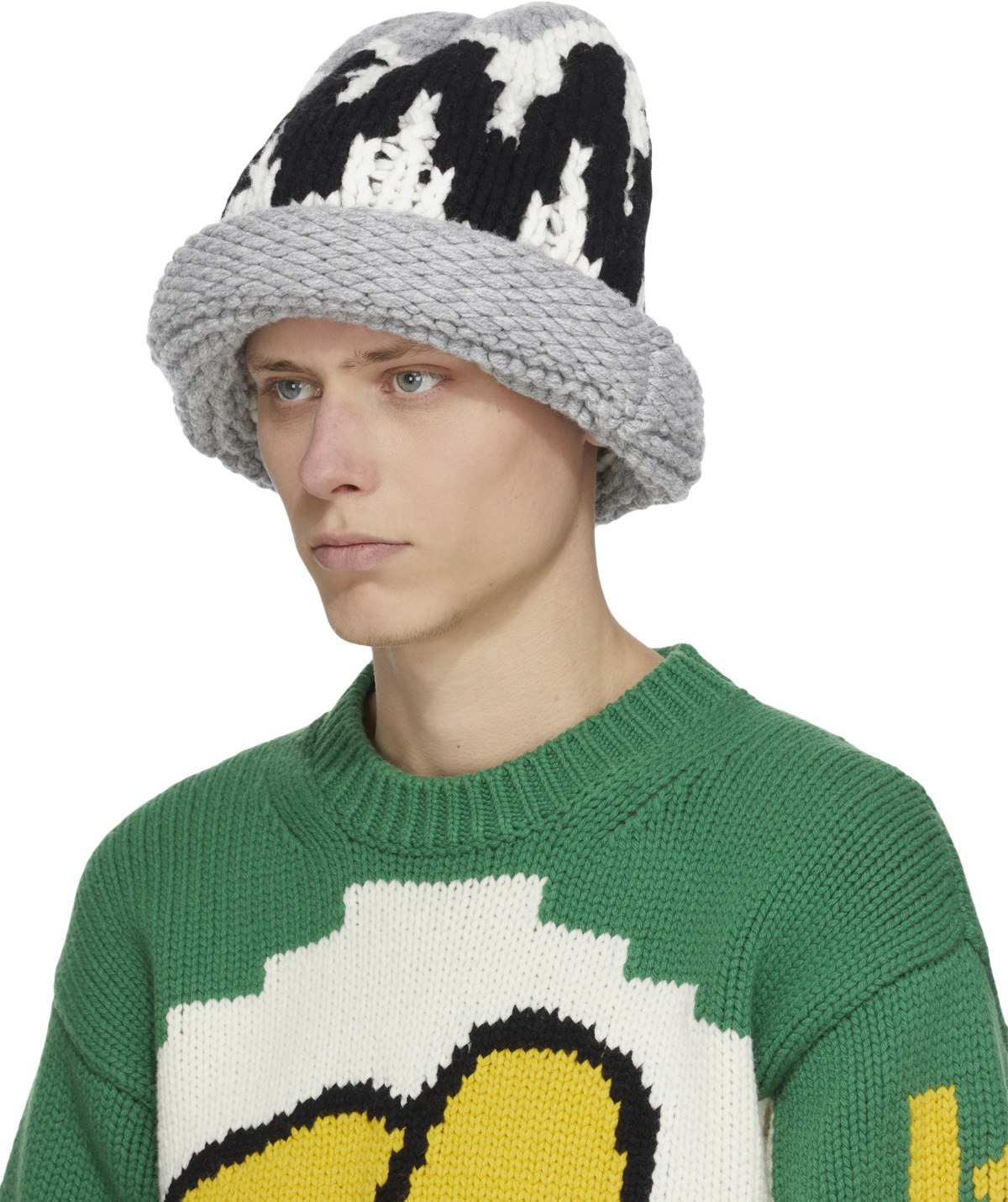 Kenzo: Grey Geometric Wool Beanie - 2