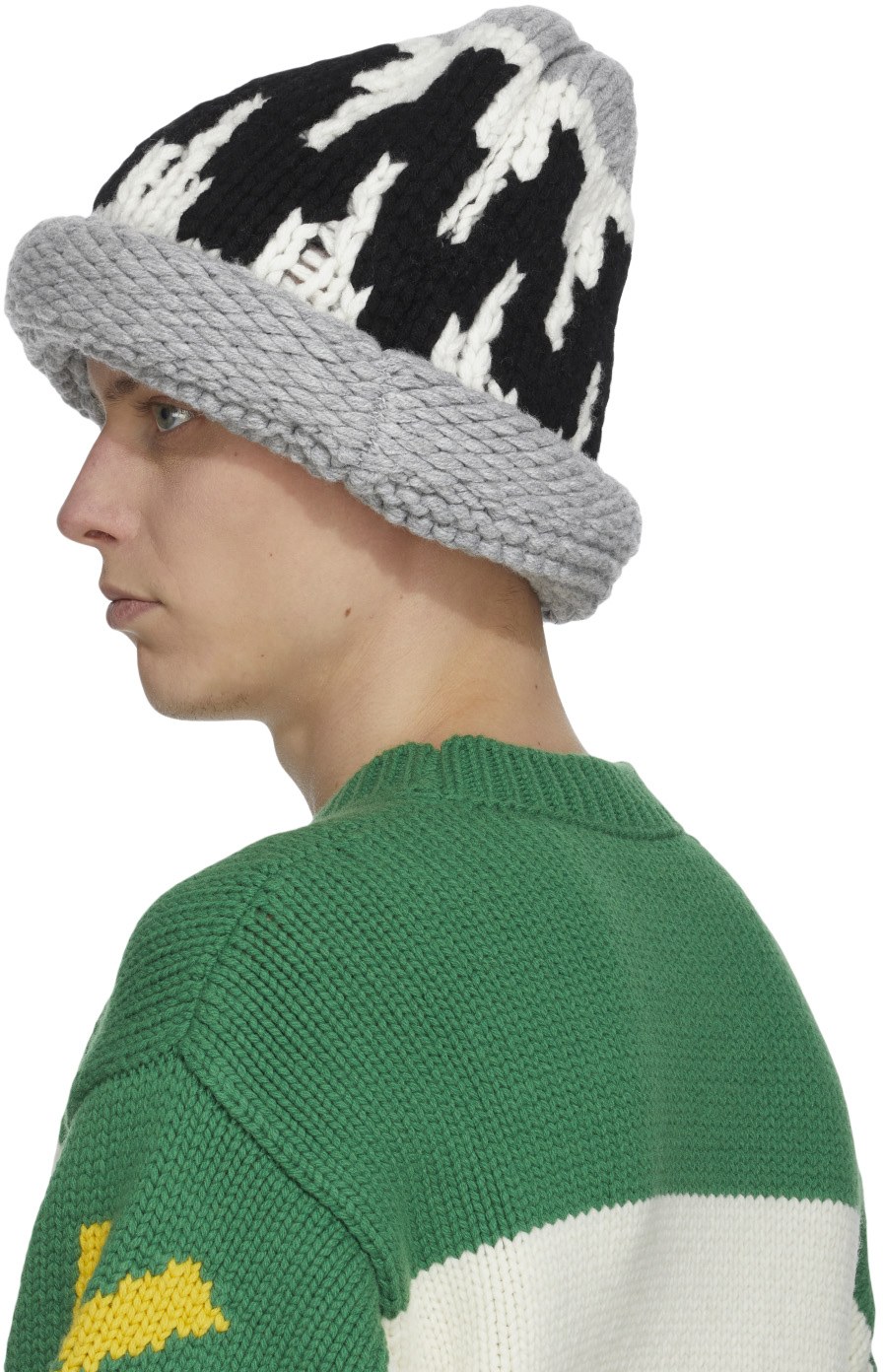 Kenzo: Grey Geometric Wool Beanie - 3