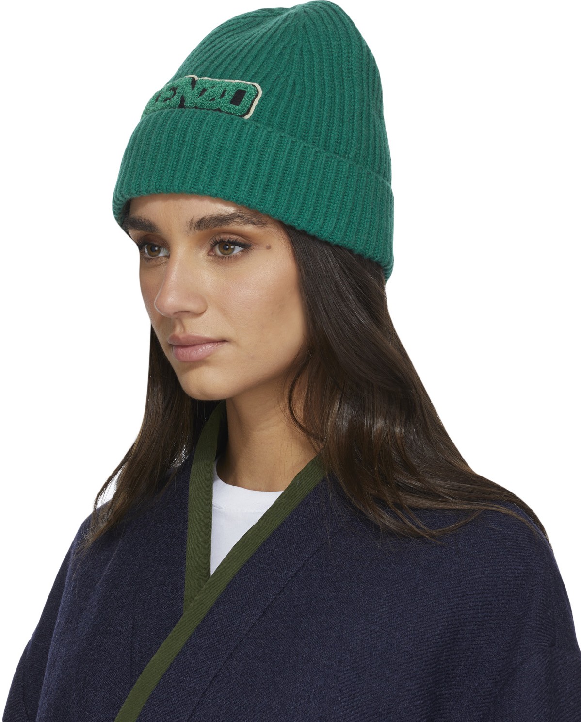 Kenzo: Vert Bonnet en Laine College Patch Vert - 2