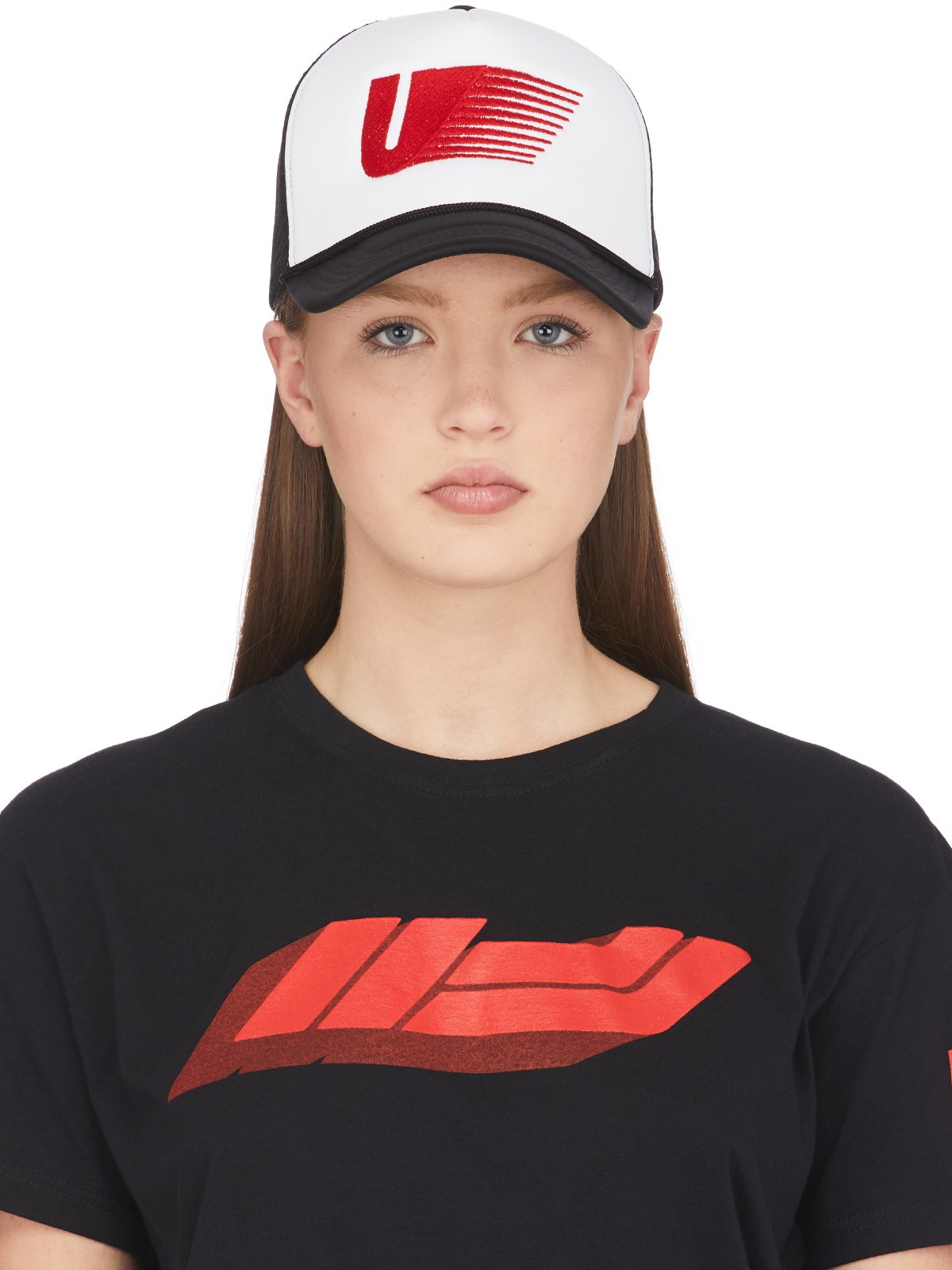 influenceu: Black U Racer Logo Trucker Cap - 1