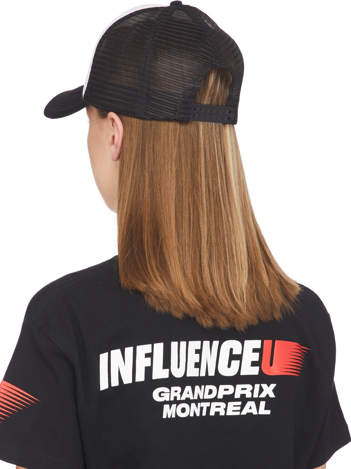 influenceu: Black U Racer Logo Trucker Cap - 3