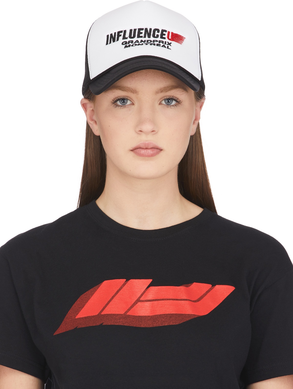 influenceu: Black Grand Prix Logo Trucker Cap - 1