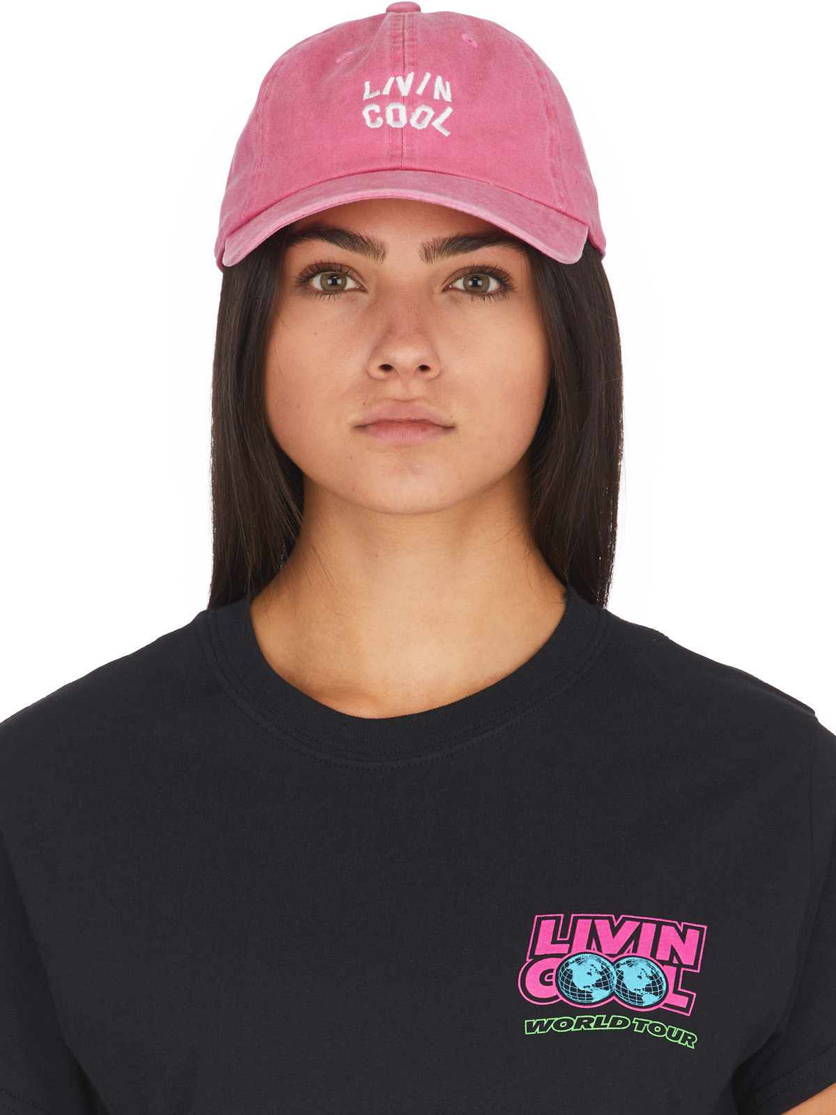 LIVINCOOL: Pink Washed Wavy Logo Cap - 1