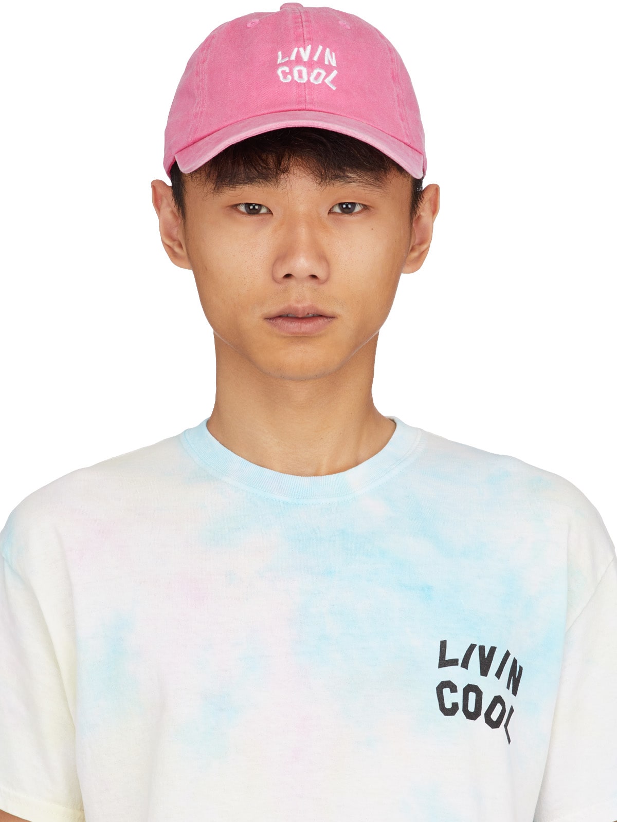 LIVINCOOL: Pink Washed Wavy Logo Cap - 1