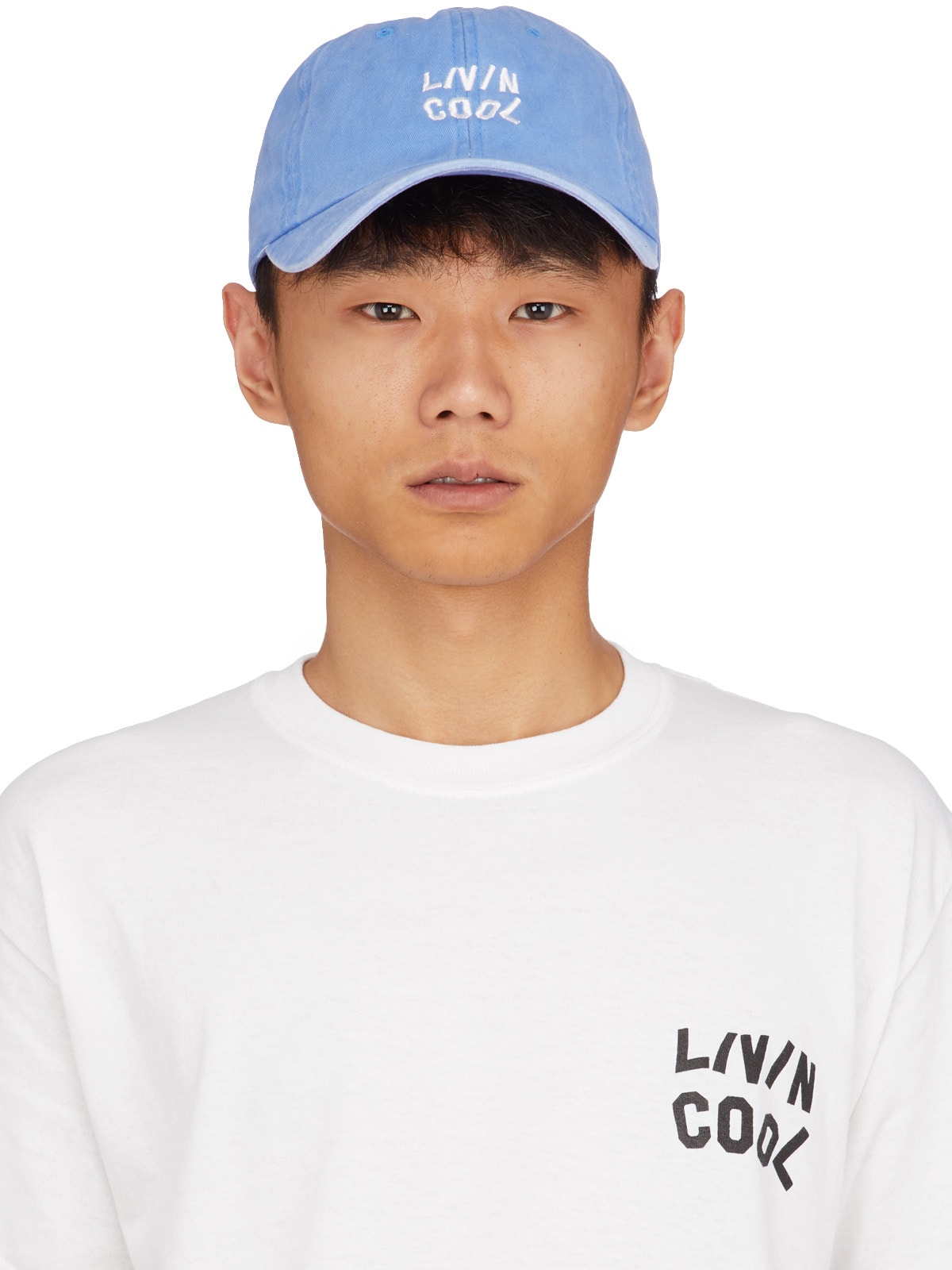 LIVINCOOL: Blue Washed Wavy Logo Cap - 1