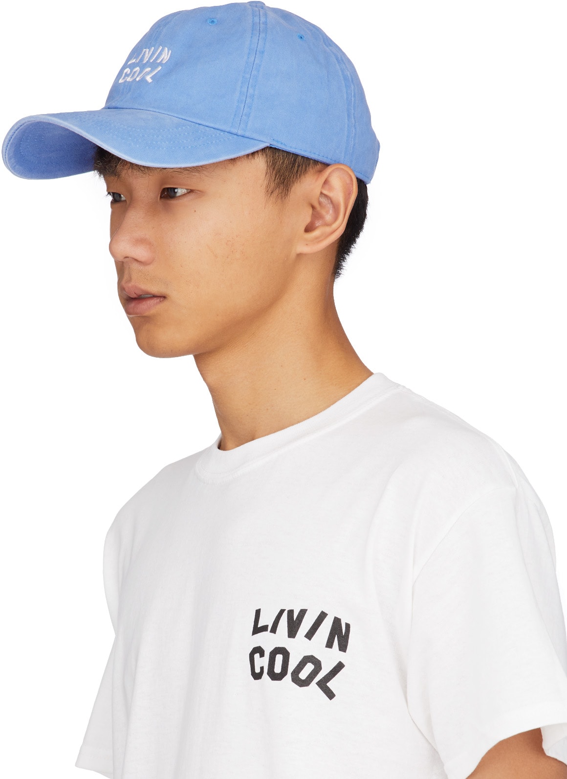 LIVINCOOL: Blue Washed Wavy Logo Cap - 2