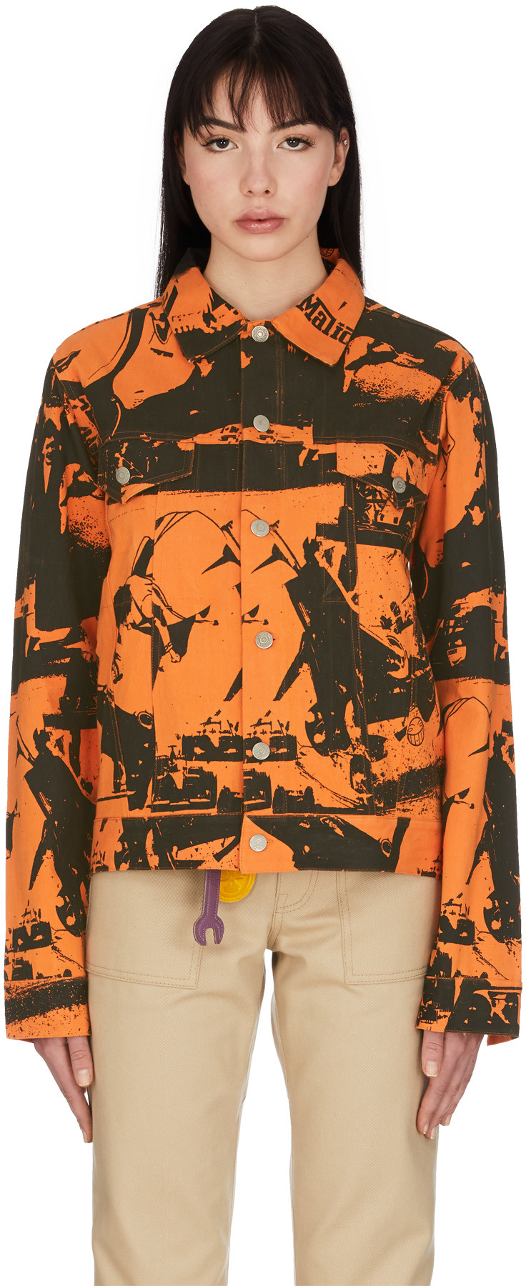 Malice Studios: Orange Hard Luck Denim Jacket Orange - 1