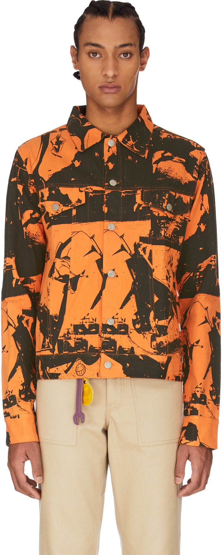 Malice Studios: Orange Hard Luck Denim Jacket Orange - 1