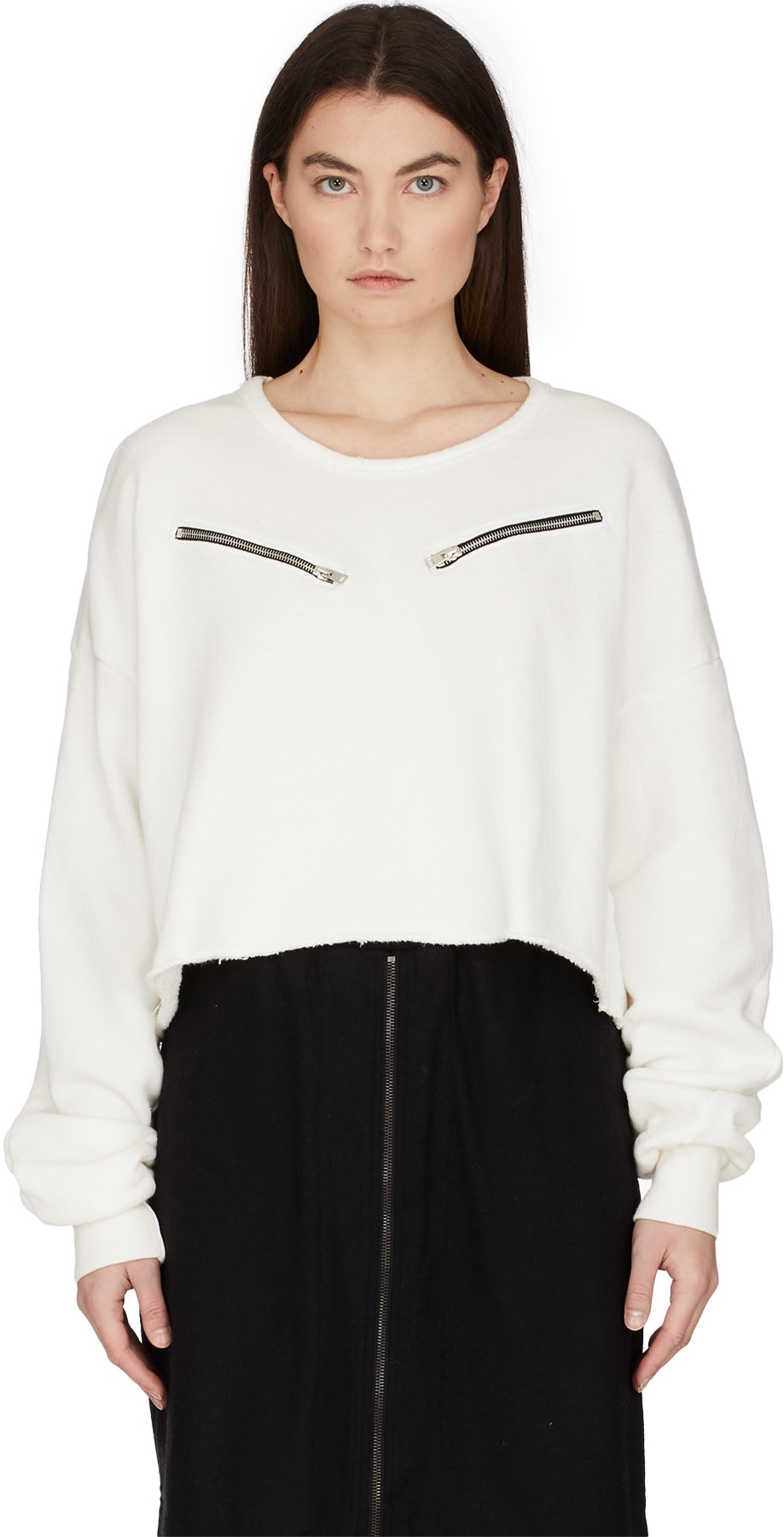 Rooms by Lost & Found: White Zip Pocket Crop Sweater - 1