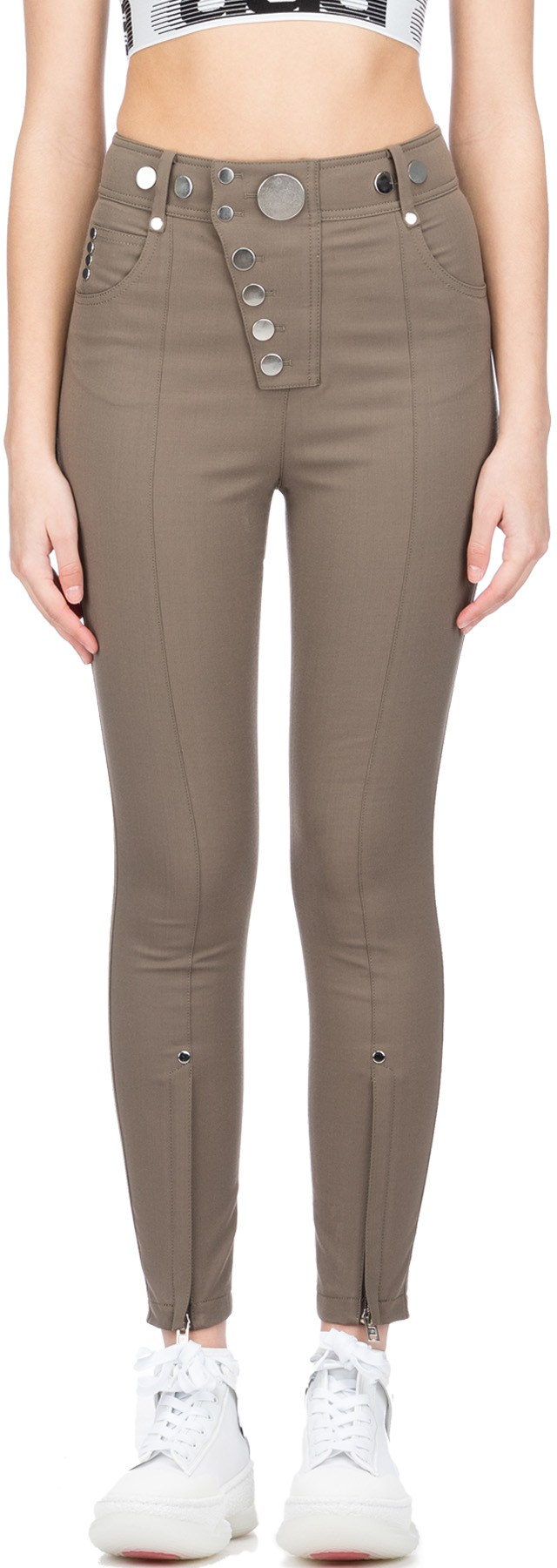 Alexander Wang: Green High Waisted Snap Leggings - 1