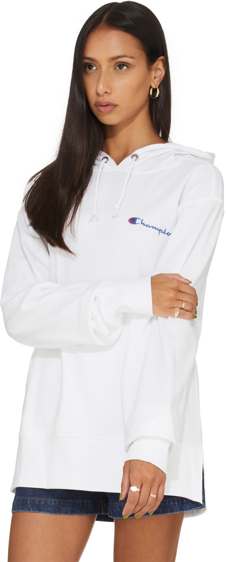 Champion: White Heavy Jersey Script Hoodie - 3