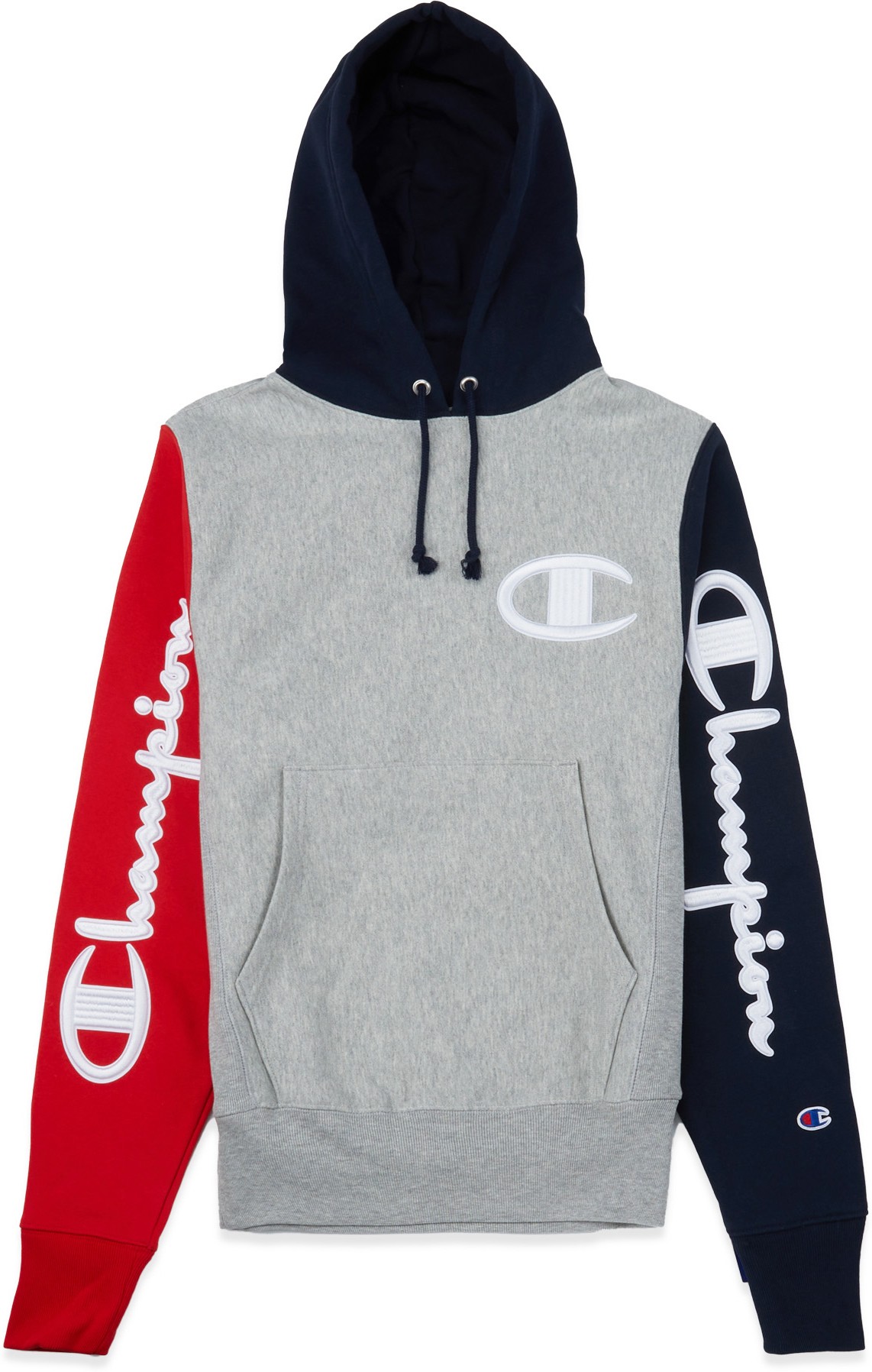 Champion: Grey Reverse Weave Colorblock Hoodie - 1