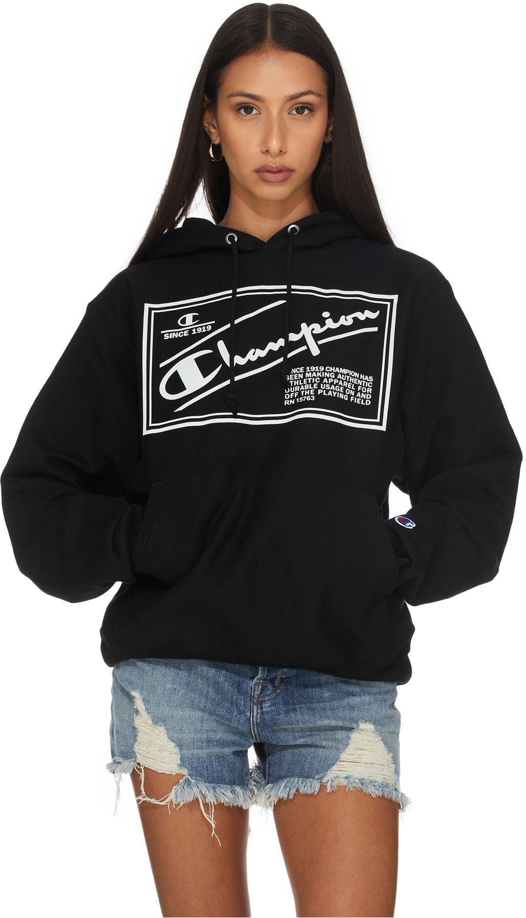 Champion: Black Reverse Weave Label Hoodie - 3