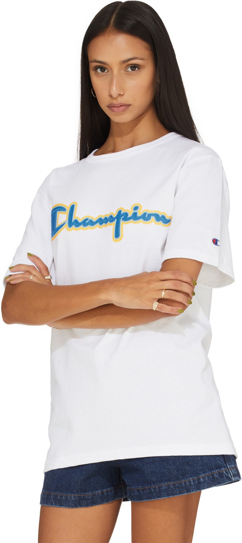 Champion: White Heritage Chainstitch Script T-Shirt - 3