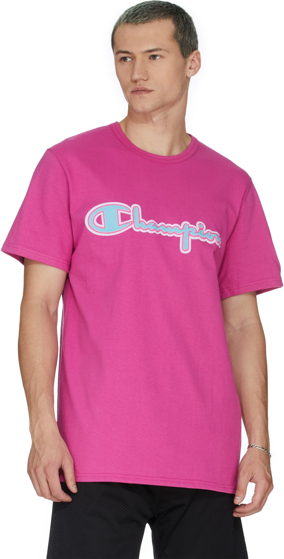 Champion: Pink Heritage Chainstitch Script T-Shirt - 3