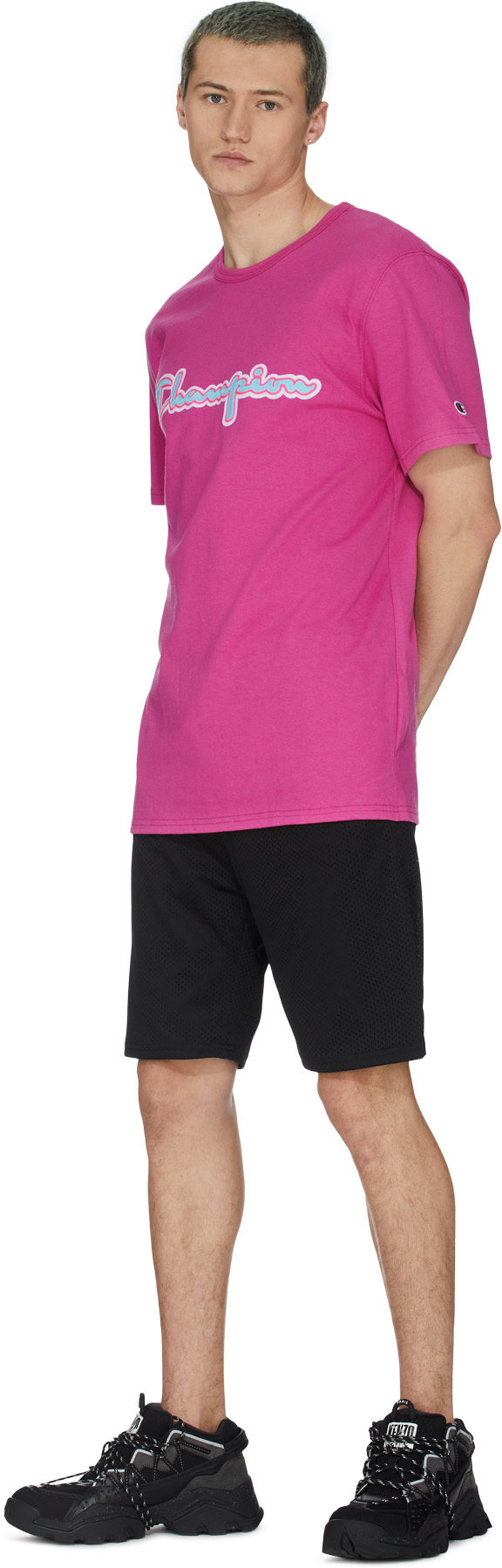 Champion: Pink Heritage Chainstitch Script T-Shirt - 4