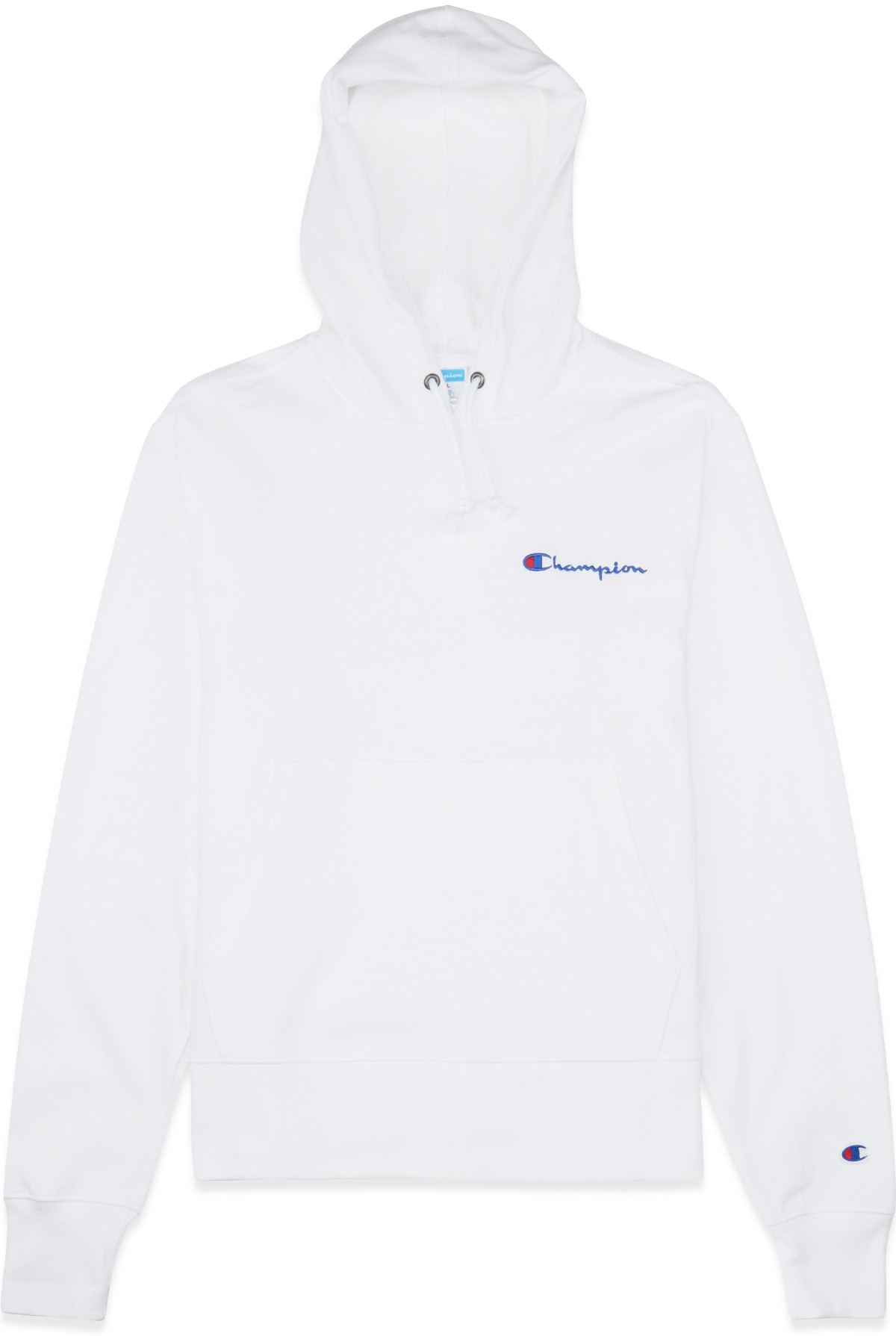 Champion: White Heavy Jersey Script Hoodie - 1