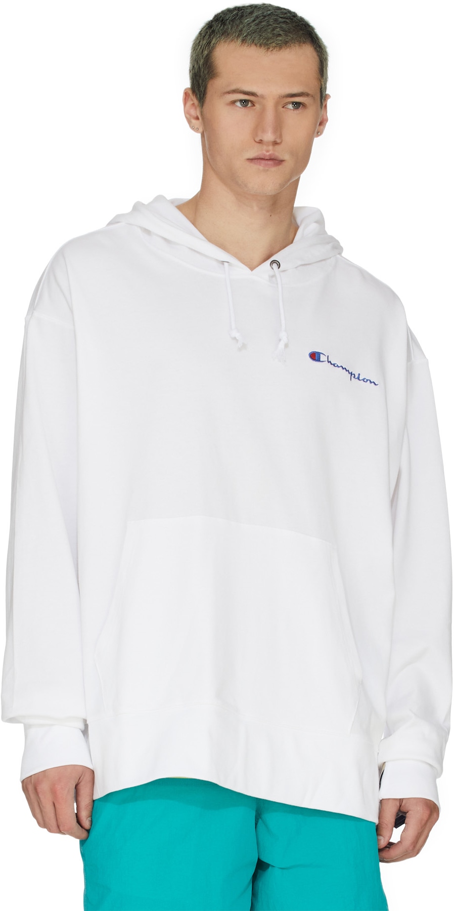 Champion: White Heavy Jersey Script Hoodie - 3