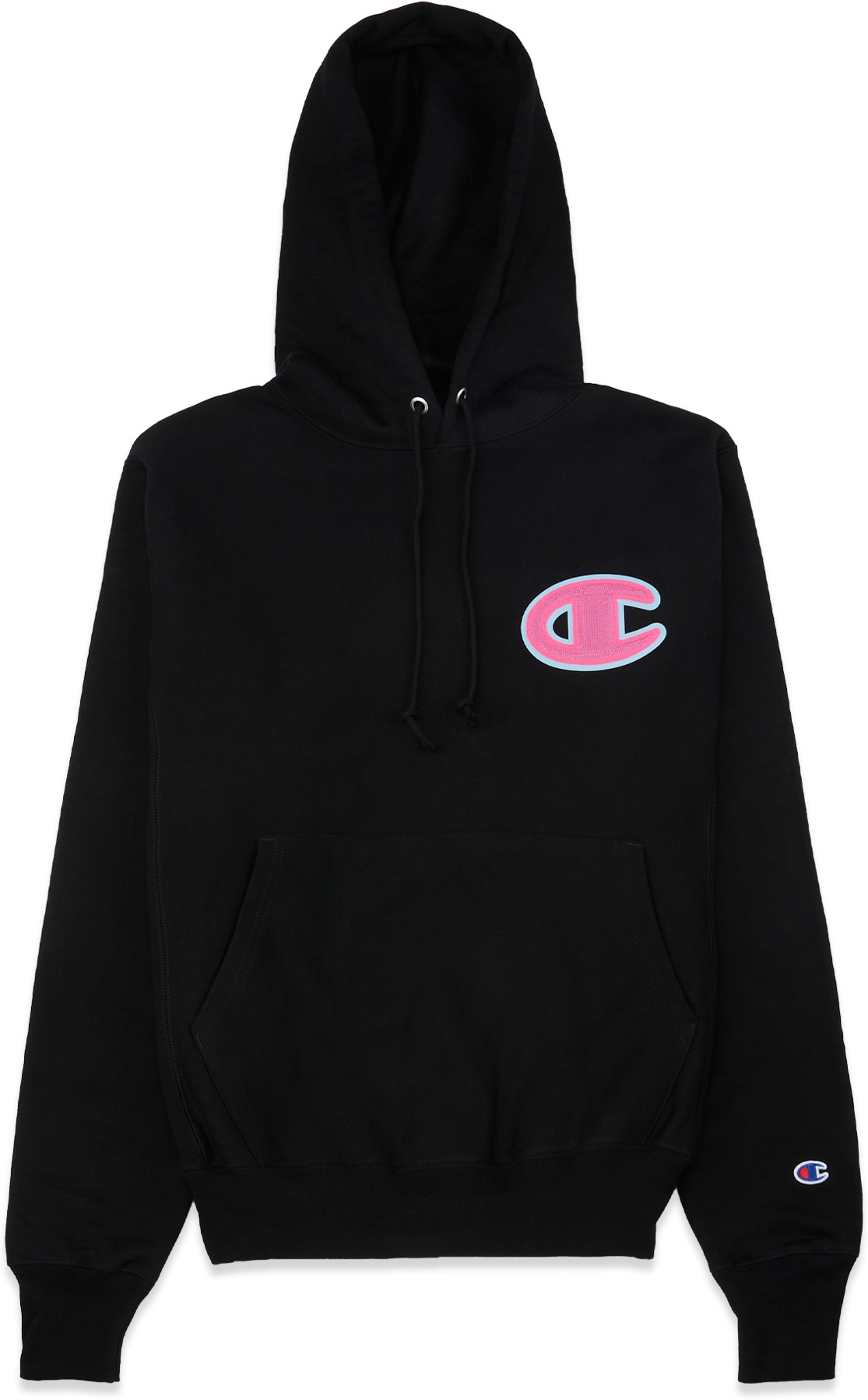 Champion: Black Reverse Weave Chainstitch C Patch Hoodie - 1