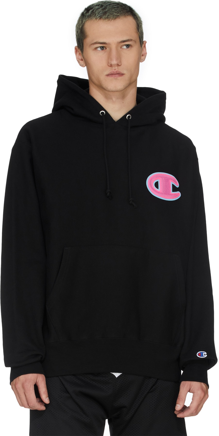 Champion: Black Reverse Weave Chainstitch C Patch Hoodie - 3