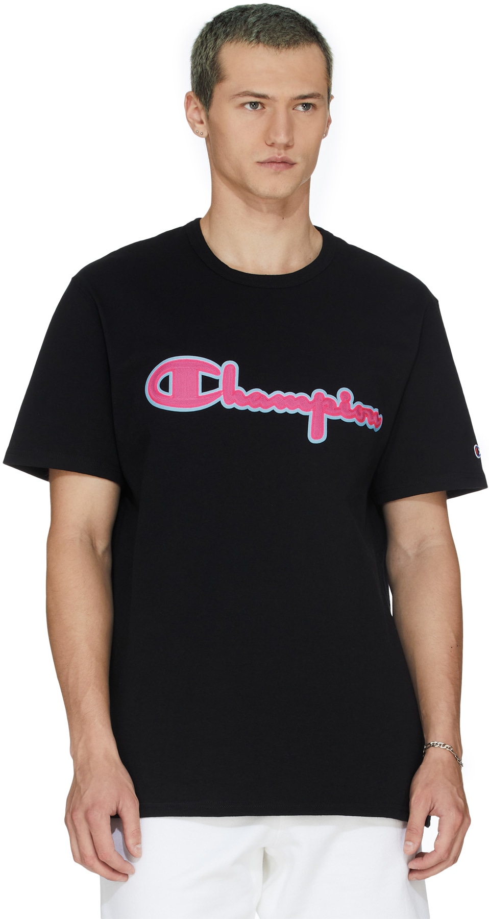 Champion: Black Heritage Chainstitch Script T-Shirt - 3