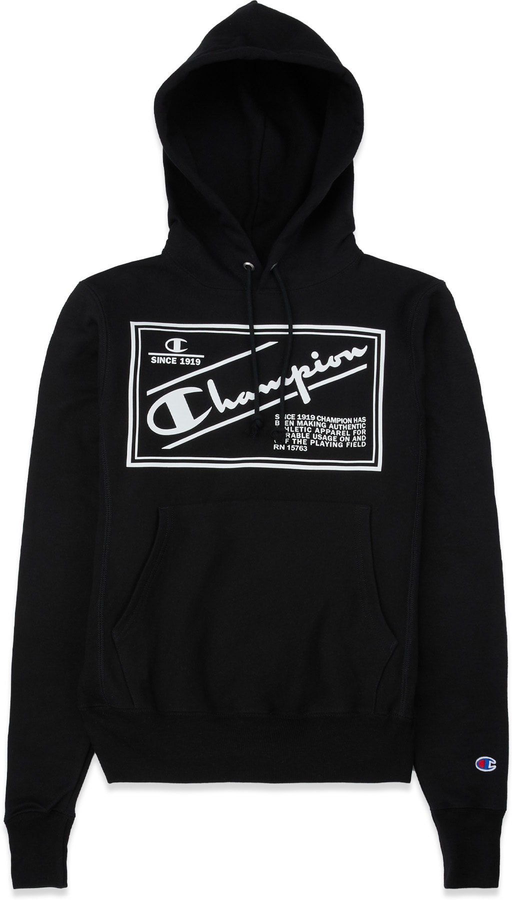 Champion: Black Reverse Weave Label Hoodie - 1