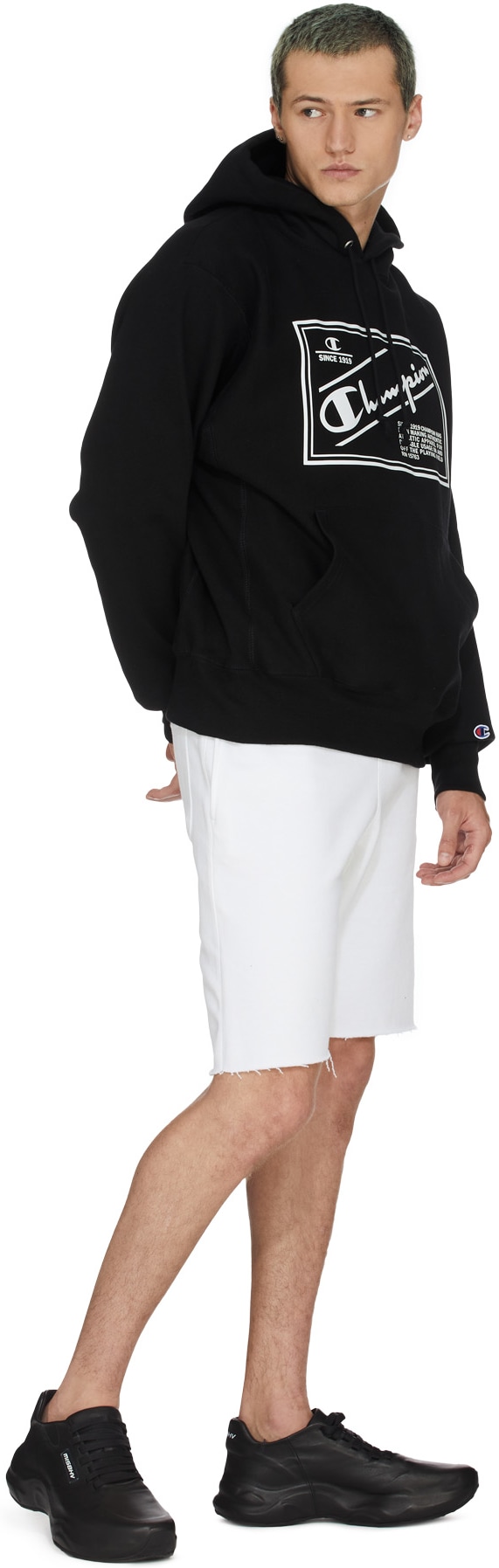 Champion: Black Reverse Weave Label Hoodie - 4