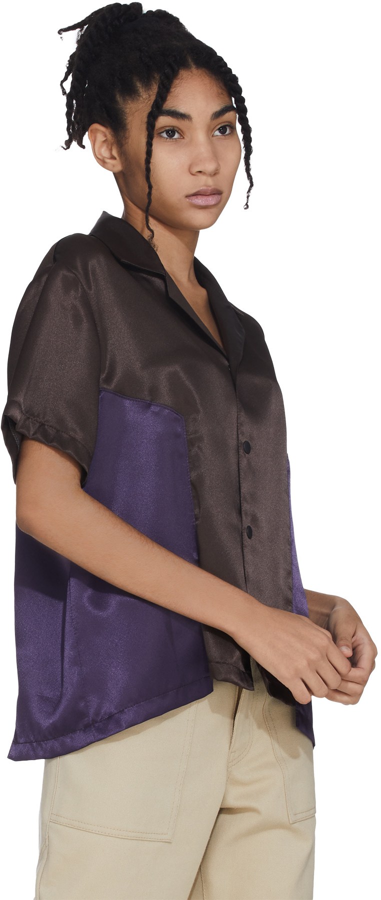 Malice Studios: Brown Satin Paradise Button Up Shirt - 4