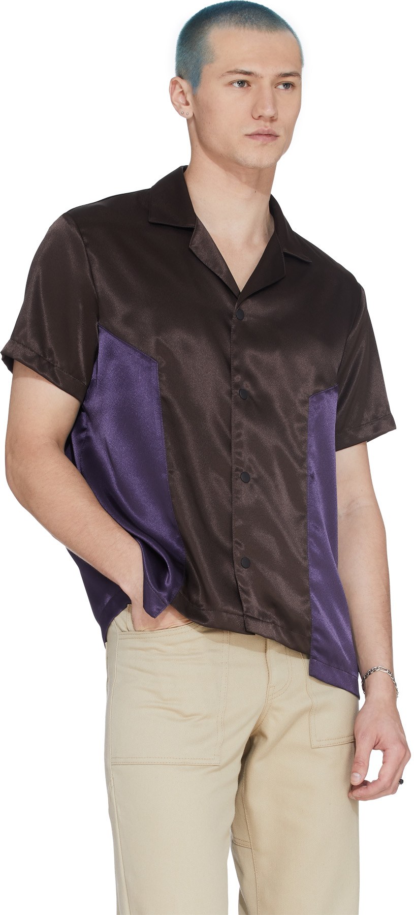 Malice Studios: Brown Satin Paradise Button Up Shirt - 4