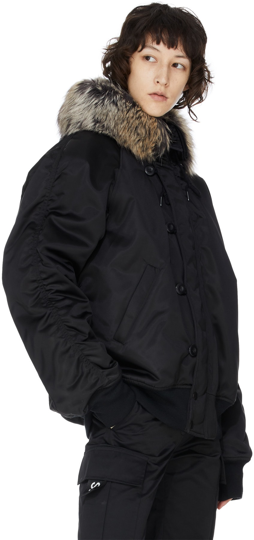 YEEZY: Noir Blouson d'aviateur en fourrure Noir - 4