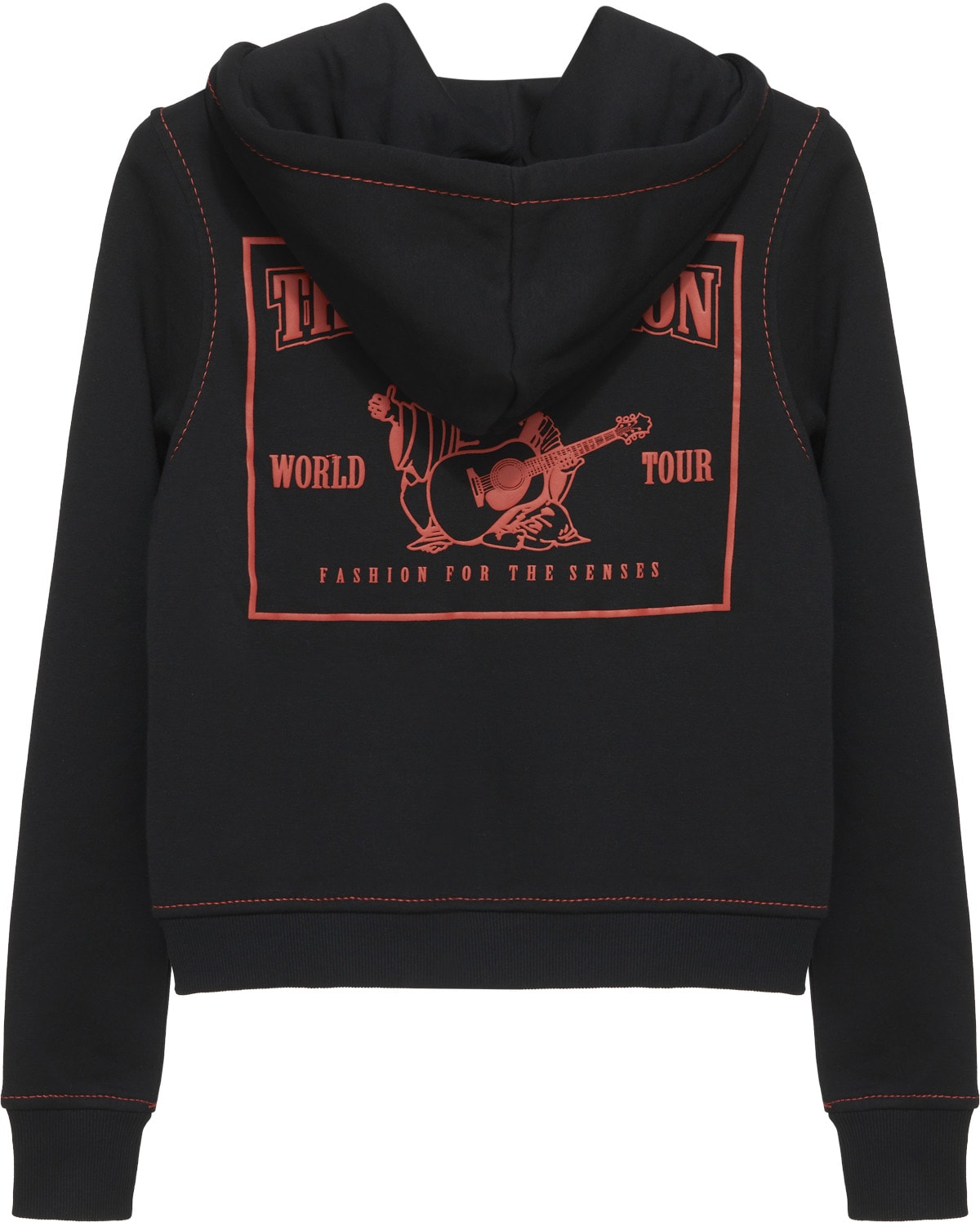 True Religion: Black Big T Stitch Logo Zip Hoodie - 2