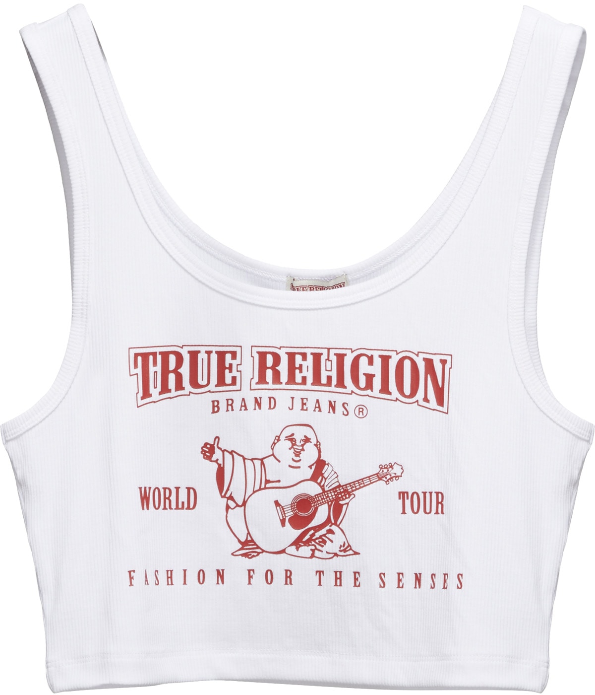True Religion: White Logo Crop Top - 1