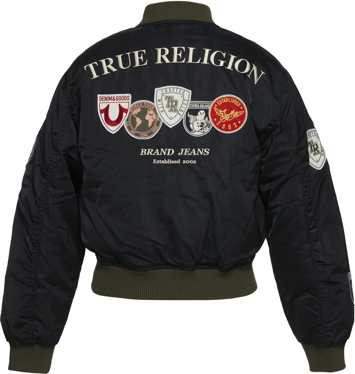 True Religion: Black Patched Bomber Jacket - 2