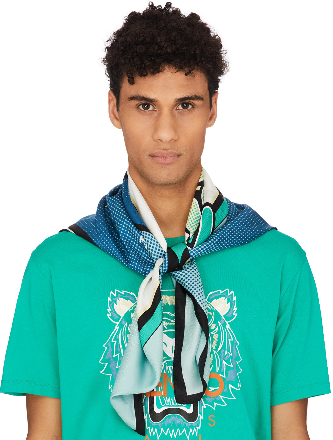 Kenzo: Green 'Wetsuit' Silk Square Scarf - 1