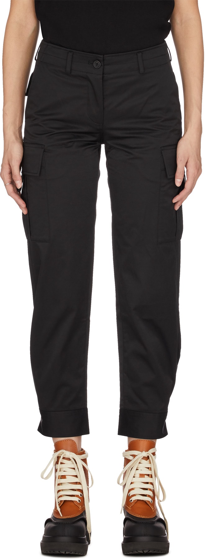 Yves Salomon: Black Cotton Cropped Pants - 1
