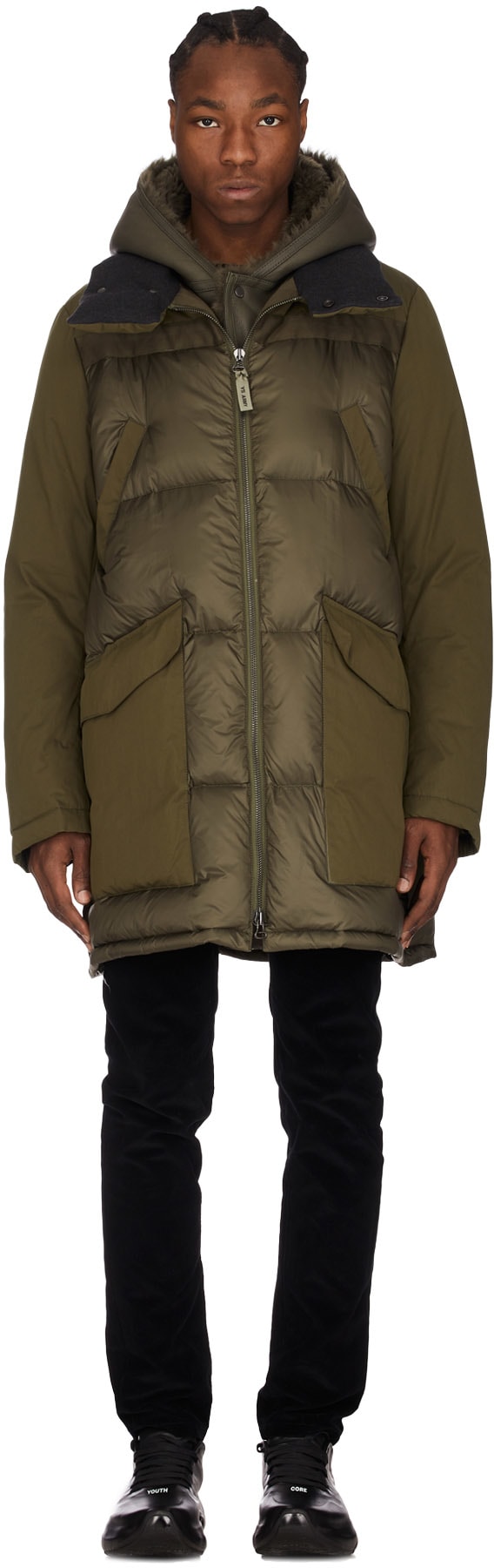 Yves Salomon: Green Bi-Material Quilted Jacket - 1