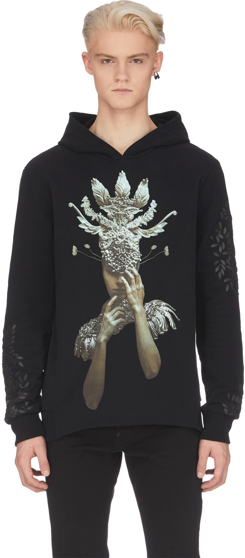 RH45: Black Flaka Embellished Hoodie - 1