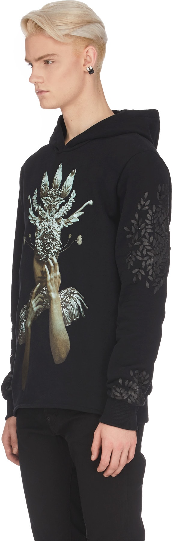 RH45: Black Flaka Embellished Hoodie - 2