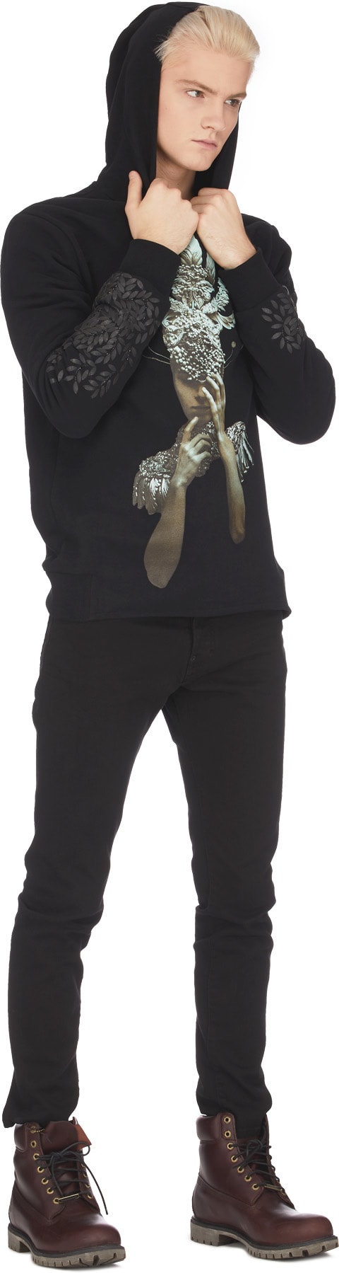 RH45: Black Flaka Embellished Hoodie - 4