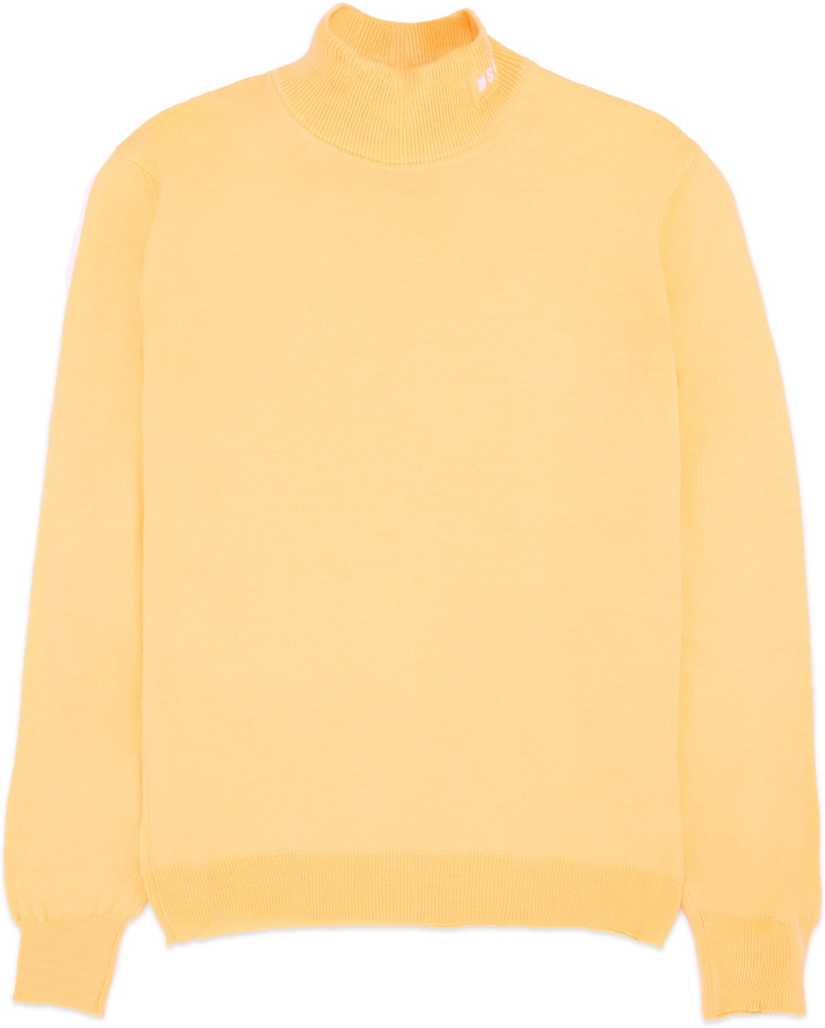 MSGM: Yellow High Neck Micro Logo Knit Sweater - 1